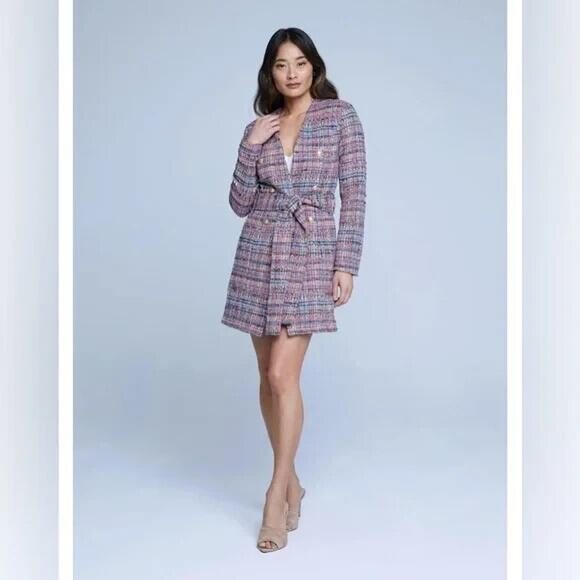 L'AGENCE Zuri Tweed Belted Jacket Size 4 Pink Multi #1G506 - Picture 3 of 13